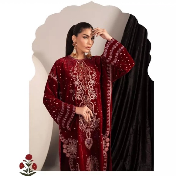 VANYA PAKISTANI DESIGNER AUTHENTIC VELVET 2 PIECE DRESS - Picture 4 of 6